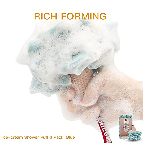 CROVIN Ice Cream Shower Pouf Mesh Ball Bath Loofah Sponge, Men and Children (Blue 4 Packs) Exfoliating Body Scrubber for Body Cleanse - Image 3