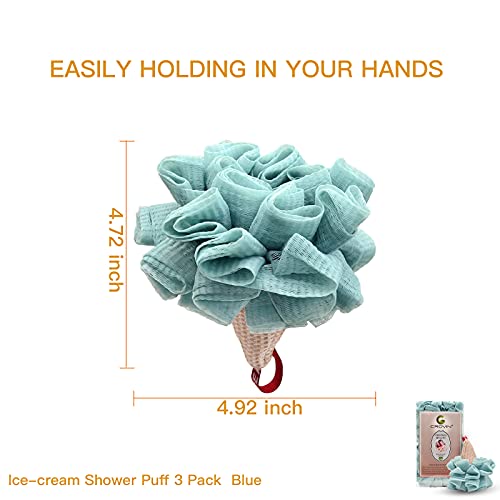 CROVIN Ice Cream Shower Pouf Mesh Ball Bath Loofah Sponge, Men and Children (Blue 4 Packs) Exfoliating Body Scrubber for Body Cleanse - Image 4