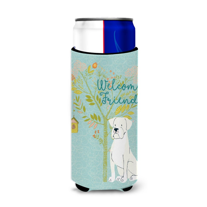 Caroline's Treasures ""Caroline's Treasures Welcome Friends White Boxer Decorative Can Hugger  Multicolor""