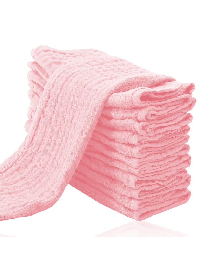 Cute Castle 12 Pack Muslin Burp Cloths for Baby - Ultra-Soft 100% Cotton Baby Washcloths - Large 20'' by 10'' Super Absorbent Milk Spit Up Rags - Burpy Cloths for Unisex, Boy, Girl - Pink - Image 1
