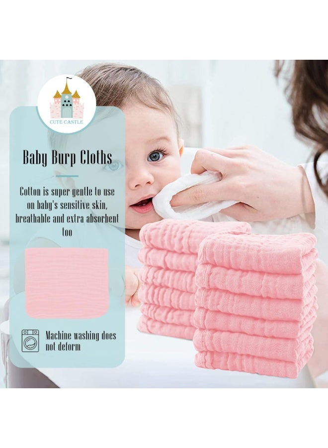 Cute Castle 12 Pack Muslin Burp Cloths for Baby - Ultra-Soft 100% Cotton Baby Washcloths - Large 20'' by 10'' Super Absorbent Milk Spit Up Rags - Burpy Cloths for Unisex, Boy, Girl - Pink - Image 3