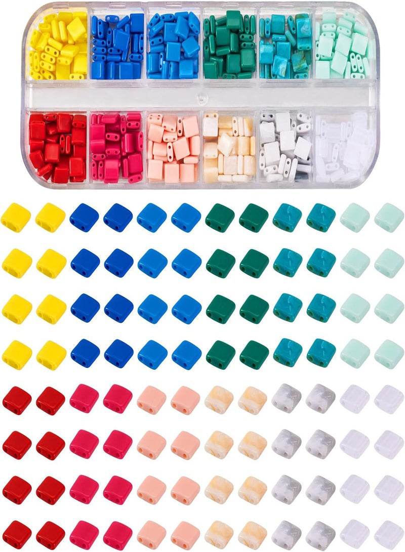 GGOOT Pandahall 360Pcs 2-Hole Tila Beads Flat Square Acrylic Seed Beads 12 Colors Opaque Loose Spacer Beads 5.2x5.2mm for Friendship Bracelet Necklace Earring Jewelry Making  - Image 1