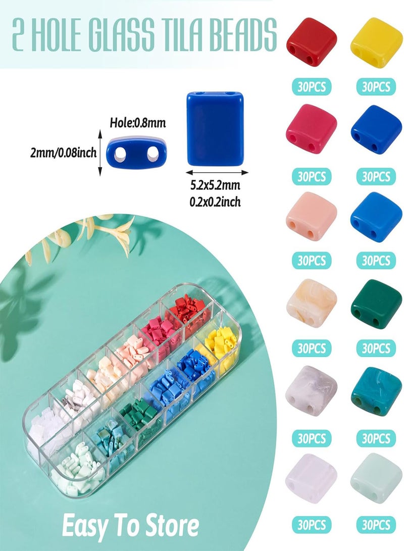 GGOOT Pandahall 360Pcs 2-Hole Tila Beads Flat Square Acrylic Seed Beads 12 Colors Opaque Loose Spacer Beads 5.2x5.2mm for Friendship Bracelet Necklace Earring Jewelry Making  - Image 5