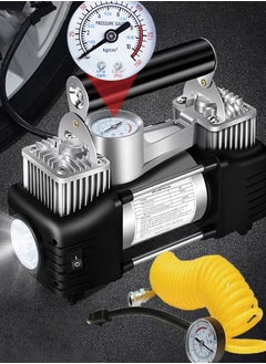VOGMAX Twin cylinder car tire inflator with high brightness headlight and convenient carrying bag for storage-Black  - Image 1
