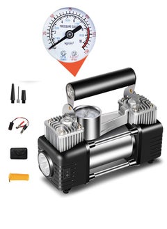 VOGMAX Twin cylinder car tire inflator with high brightness headlight and convenient carrying bag for storage-Black  - Image 2