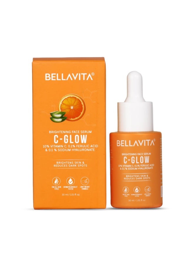 Bella Vita Organic Bellavita C GLOW Face Serum | Vitamin C Serum 10%, 0.1% Ferulic Acid & Hyaluronic Acid | 99% Pure Form of Vitamin C,for Glowing Skin, Reduce Dark Spots Non-Irritating | Non-Sticky | Brightening Vit C Formula For Men and Women |All Skin Types 30 ml - Image 1