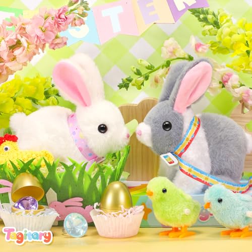 Tagitary Easter Plush Bunny Toy for KidsEaster Interactive Realistic Bunny with Leash and Wind Up ToyThat HoppingEars WigglingTwitching NoseRabbit Toys Easter Basket Stuffers Gift for Toddlers - Image 5