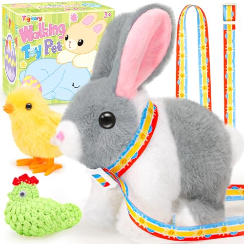 Tagitary Easter Plush Bunny Toy for KidsEaster Interactive Realistic Bunny with Leash and Wind Up ToyThat HoppingEars WigglingTwitching NoseRabbit Toys Easter Basket Stuffers Gift for Toddlers - Image 1