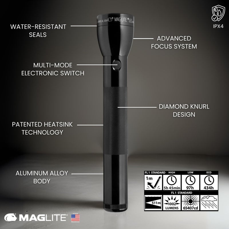 MagLite ML300L 4D LED Flashlight â€“ 1002 Lumens, Long Runtime, Adjustable Beam, Water-Resistant, Aluminum Body â€“ Black - Image 3