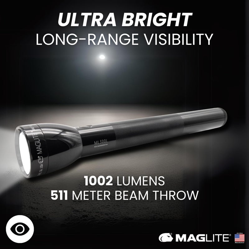 MagLite ML300L 4D LED Flashlight â€“ 1002 Lumens, Long Runtime, Adjustable Beam, Water-Resistant, Aluminum Body â€“ Black - Image 2