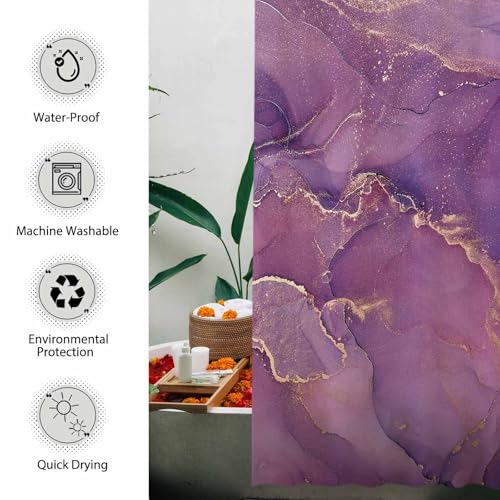 Allenjoy Purple Marble Shower Curtain Lavender Gold Pattern Elegant Texture Abstract Fabric Bathroom Curtains Set Ink Art Painting Decor Durable Bathtub Showers Decor 72x72 Inch - Image 4