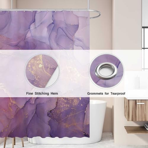 Allenjoy Purple Marble Shower Curtain Lavender Gold Pattern Elegant Texture Abstract Fabric Bathroom Curtains Set Ink Art Painting Decor Durable Bathtub Showers Decor 72x72 Inch - Image 3