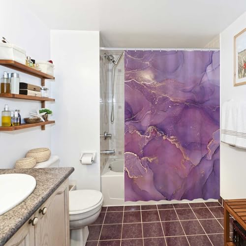 Allenjoy Purple Marble Shower Curtain Lavender Gold Pattern Elegant Texture Abstract Fabric Bathroom Curtains Set Ink Art Painting Decor Durable Bathtub Showers Decor 72x72 Inch - Image 5