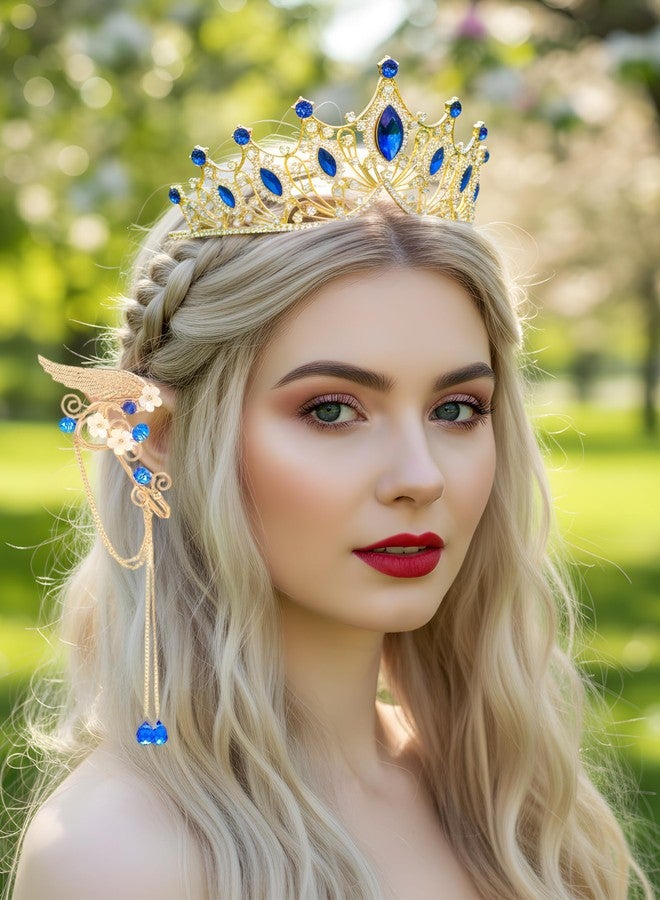 CoTeeZa Renaissance Queen Crown Elf Ear Cuffs - Rhinestones Tiara for Women Bridal Wedding Prom Costume Accessories, Royal Princess Fairy Crowns Cuff for Pageant Halloween Cosplay - Image 2