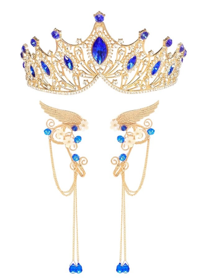 CoTeeZa Renaissance Queen Crown Elf Ear Cuffs - Rhinestones Tiara for Women Bridal Wedding Prom Costume Accessories, Royal Princess Fairy Crowns Cuff for Pageant Halloween Cosplay - Image 1