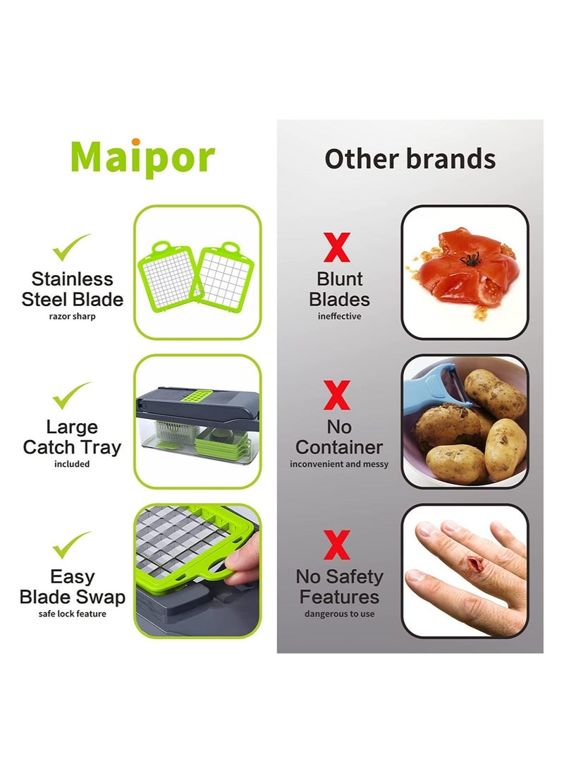Vegetable Chopper, Pro Onion Chopper, Multifunctional 13 in 1 Food Chopper, Kitchen Vegetable Slicer Dicer Cutter,Veggie Chopper With 8 Blades,Carrot and Garlic Chopper With Container