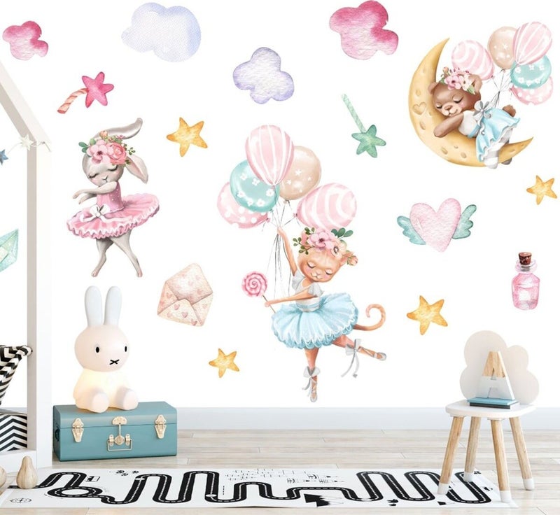 Kt Grup Kt Group Cute Rabbits and Little Teddy Bear Special Design Wall Sticker Set - Image 1