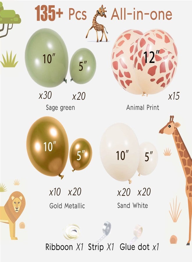 kozee Safari Balloon Garland Kit with Sage Green sand White Gold and Jungle giraffe animal print balloons for Woodland Themed Giraffe Wedding Two Wild One Birthday Party decorations supplies - Image 2