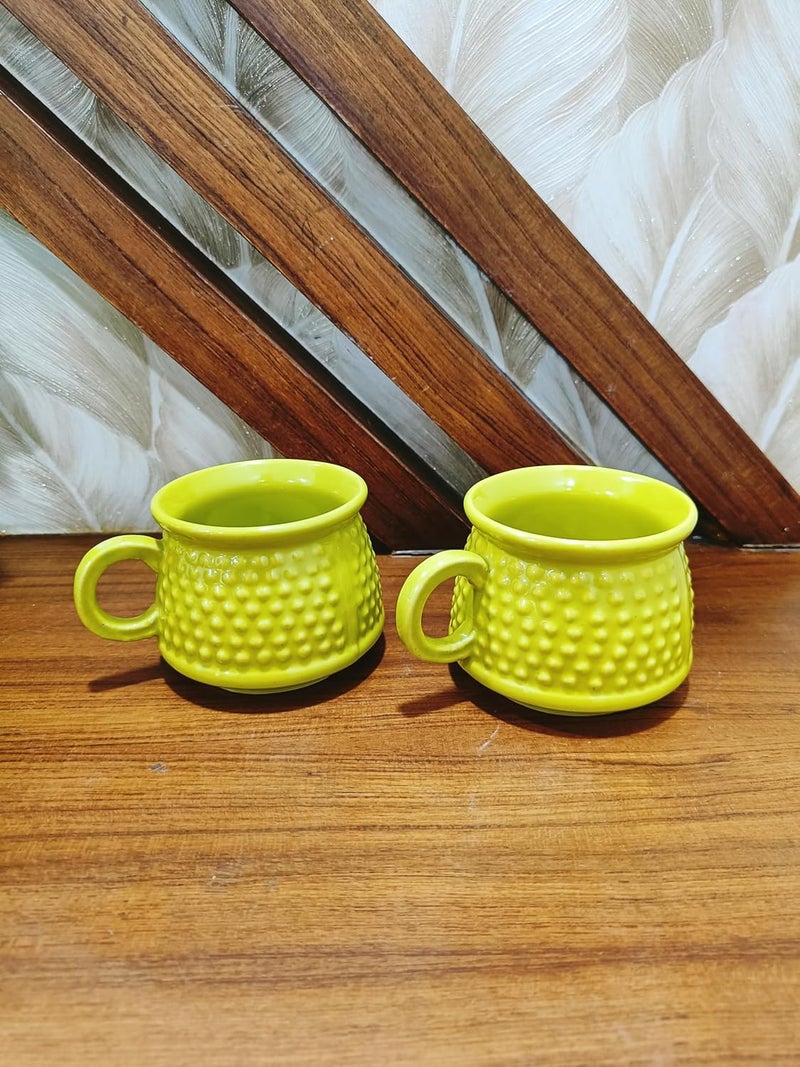 Caffeine Ceramic Handmade Green Cum Yellow Neon Bubble Tea Cup Set of 2 - Image 2