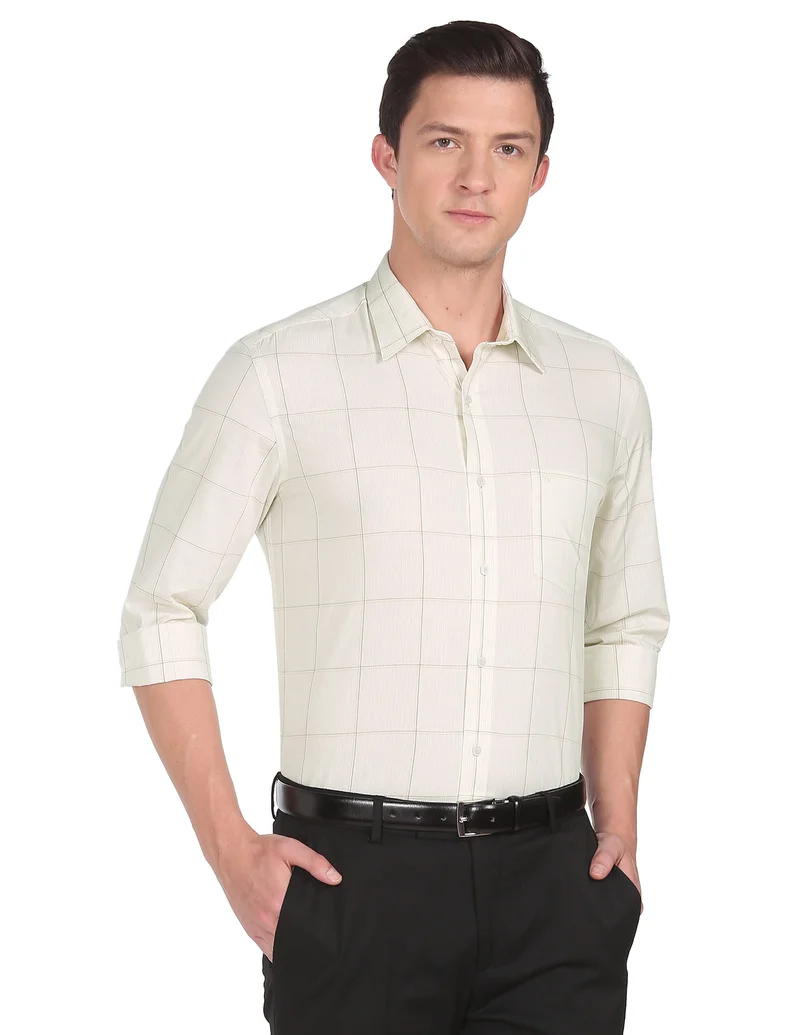 Windowpane Check Manhattan Slim Fit Shirt