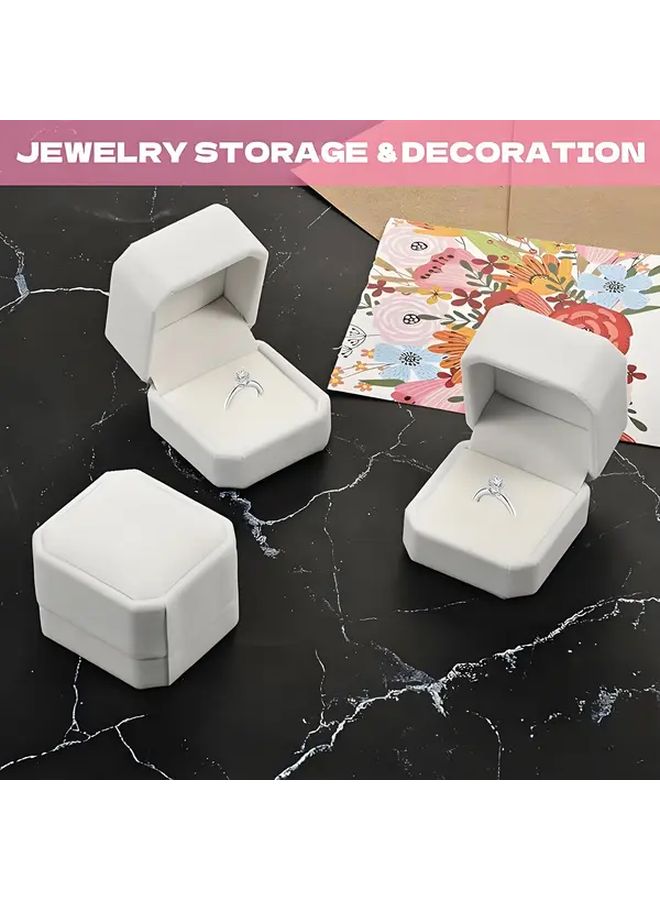 White Velvet Jewelry Box 4 Piece Set for Rings Earrings and Pendants Wedding Gift - Image 4