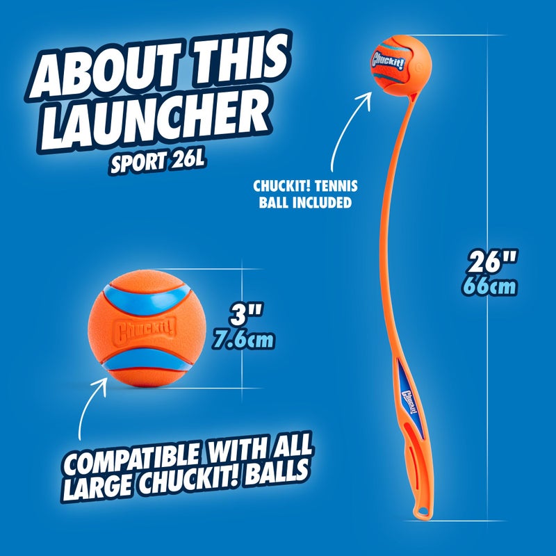 Chuckit! Sport 26L Dog Ball Launcher - Includes a 3-inch Diameter Large Ball for Dogs 60-100 Pounds - Manual Thrower for Dog Balls With a Slim Ergonomic Handle - 26-inch Length - Image 3