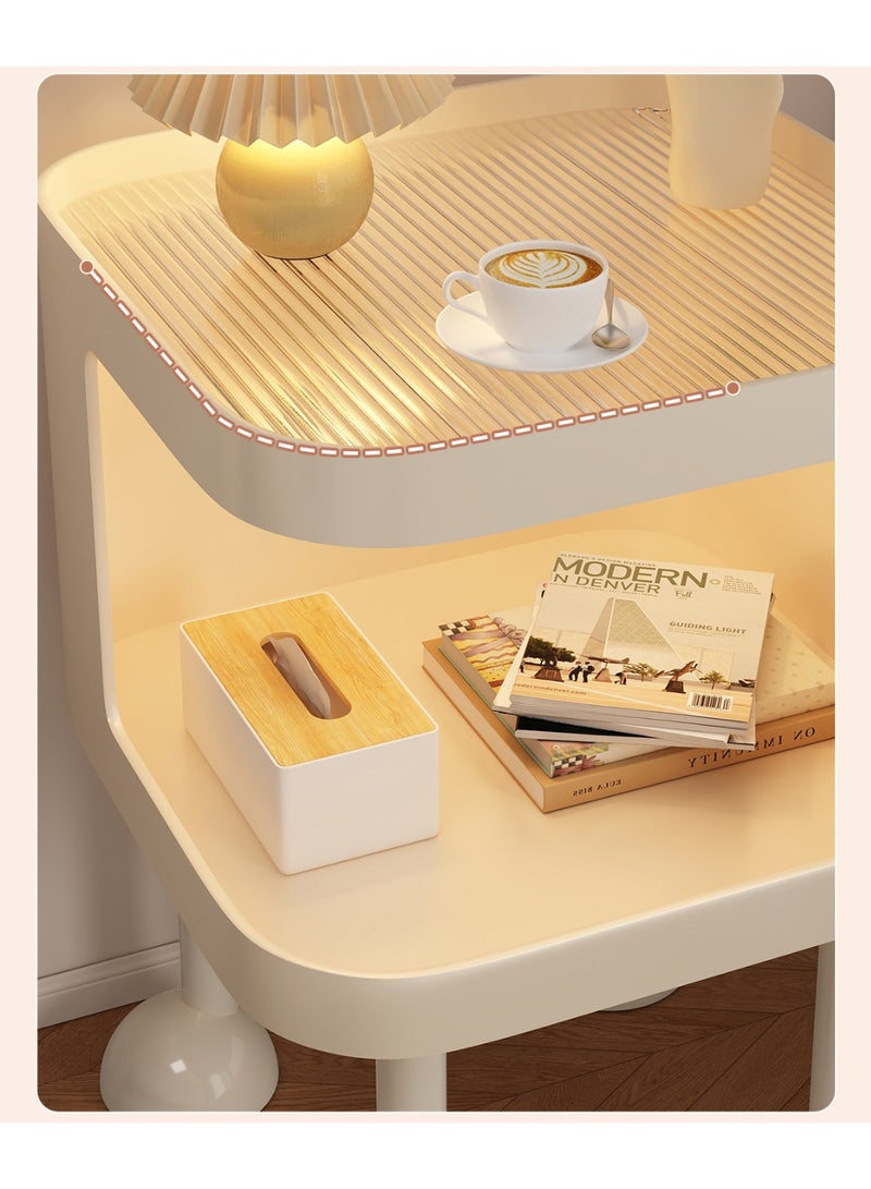  CityRiya-Long طاولة بجانب السرير، طاولة جانبية، طاولات قهوة أريكة مع رف مفتوح، خزانة تخزين سرير، طاولة جانبية مميزة، طاولات جانبية بإضاءة حساسة، خزانة ملابس لغرفة المعيشة وغرفة النوم (أبيض) - Image 4