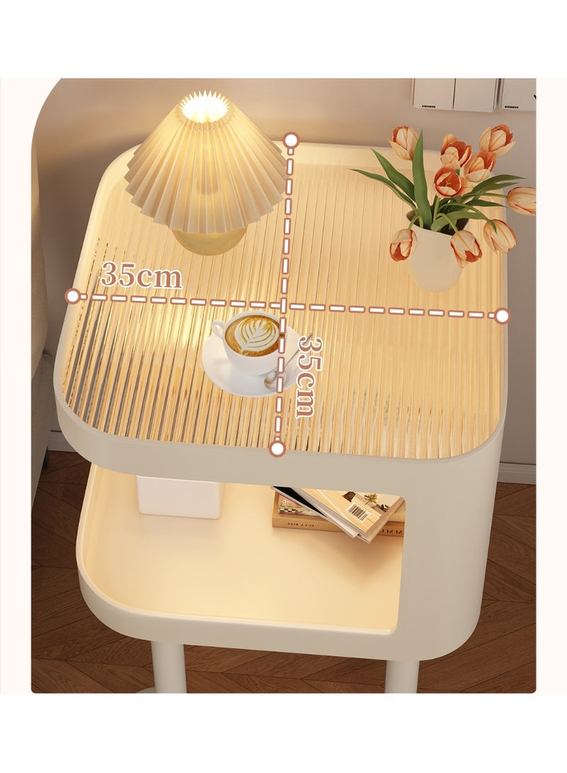  CityRiya-Long طاولة بجانب السرير، طاولة جانبية، طاولات قهوة أريكة مع رف مفتوح، خزانة تخزين سرير، طاولة جانبية مميزة، طاولات جانبية بإضاءة حساسة، خزانة ملابس لغرفة المعيشة وغرفة النوم (أبيض) - Image 3