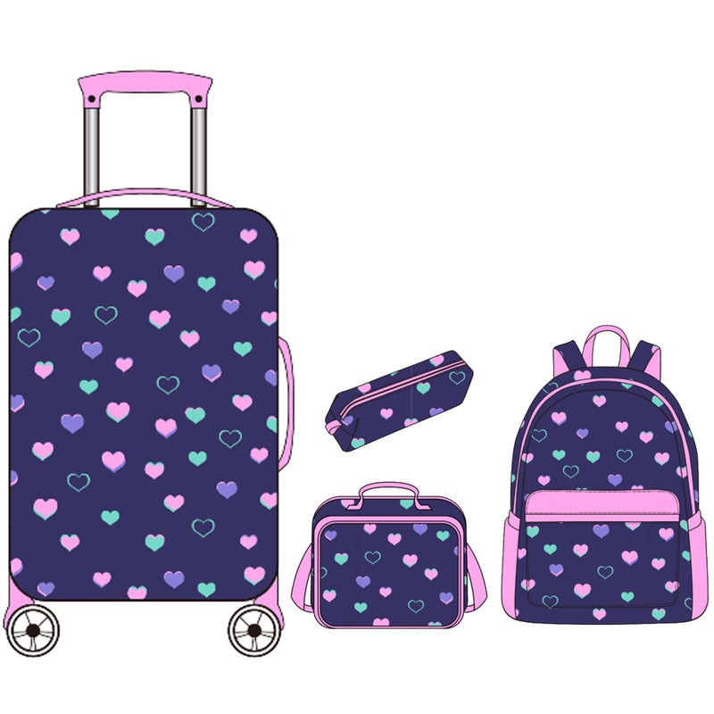 Inprof Kids Luggage with Spinner Wheels 5 Piece Carry on Suitcases for Girls 16" Toddler Suitcase Set Airline Approved (Purple Tower)