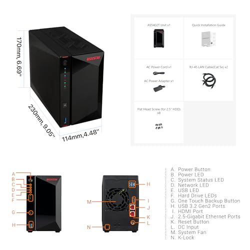 Asustor AS5402T, 2 Bay NAS, Intel Quad-Core 2.0GHz CPU, 4X M.2 NVMe SSD Slots, 2x2.5GbE Ports, 4GB DDR4 RAM, Cloud Storage for Gaming and Live Stream, Network Attached Storage(Diskless) - Image 3