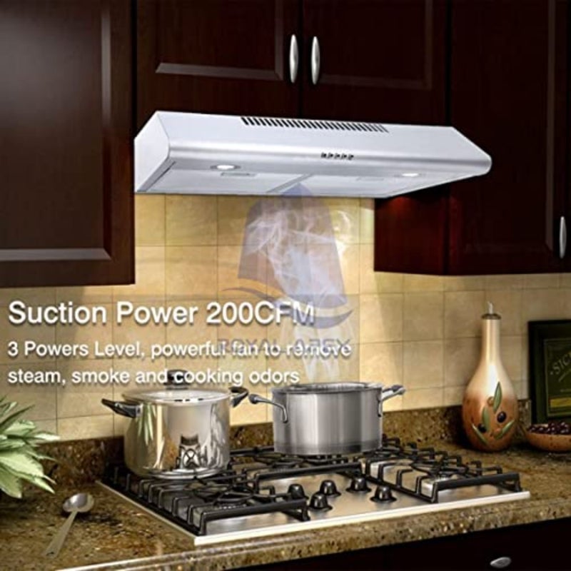Wall-mounted SS White/Silver Cooker and Extractor Hood Box Design with High Extraction Rate, LED Lights for Optimal Visibility and Ambience for Cooking 90X47X13 CM - SILVER - Image 5