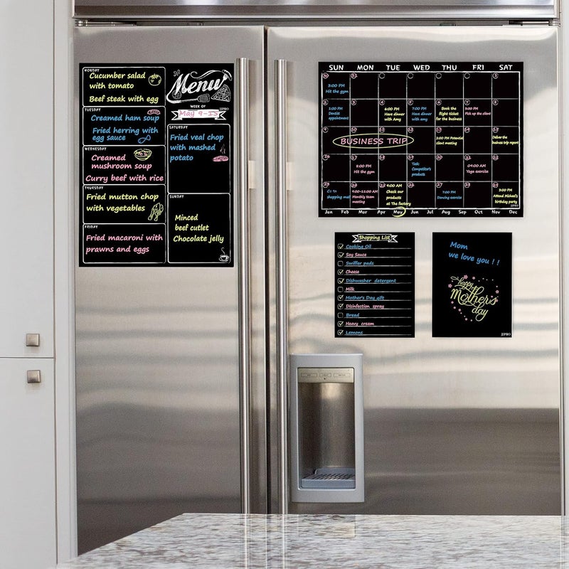 JJPRO Magnetic Chalkboard Monthly Calendar - Weekly Meal Planning Blackboard Combo Set with Neon Bright Liquid Chalk Markers - Bonus Grocery List and Notepad Blackboard for Refrigerator Included - Image 5