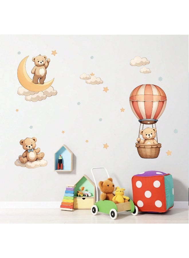 ملصق حائط لغرف الاطفال ملصق جداري بتصميم دببه لطيفه بألوان باستيل ناعمة يضيف لمسة دافئة ومرحة لغرفة الأطفال وغرف اللعب - Image 3