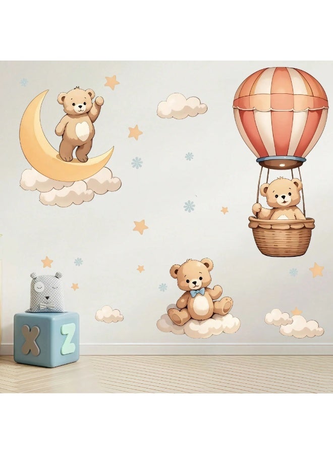 ملصق حائط لغرف الاطفال ملصق جداري بتصميم دببه لطيفه بألوان باستيل ناعمة يضيف لمسة دافئة ومرحة لغرفة الأطفال وغرف اللعب - Image 2
