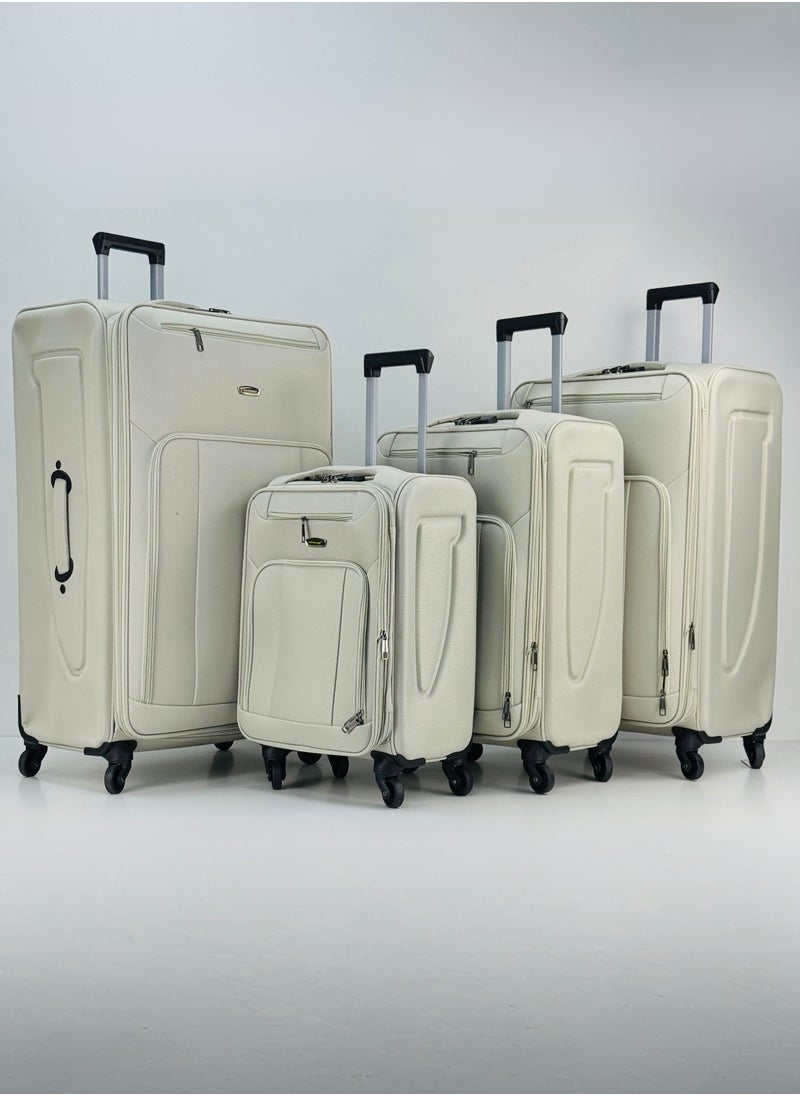 SAW & SEE 4-Piece Softside Expandable Luggage Set – Lightweight Travel Suitcase with Combination Lock, Anti-theft zipper, 360° Spinner Wheels, Durable Water proof Nylon-Cotton Fabric, Adjustable Telescopic Handle – Large, Big, Medium & Carry-On Trolley Suitcase Bags (20''/24''/28''/32") – WHITE  - Image 1