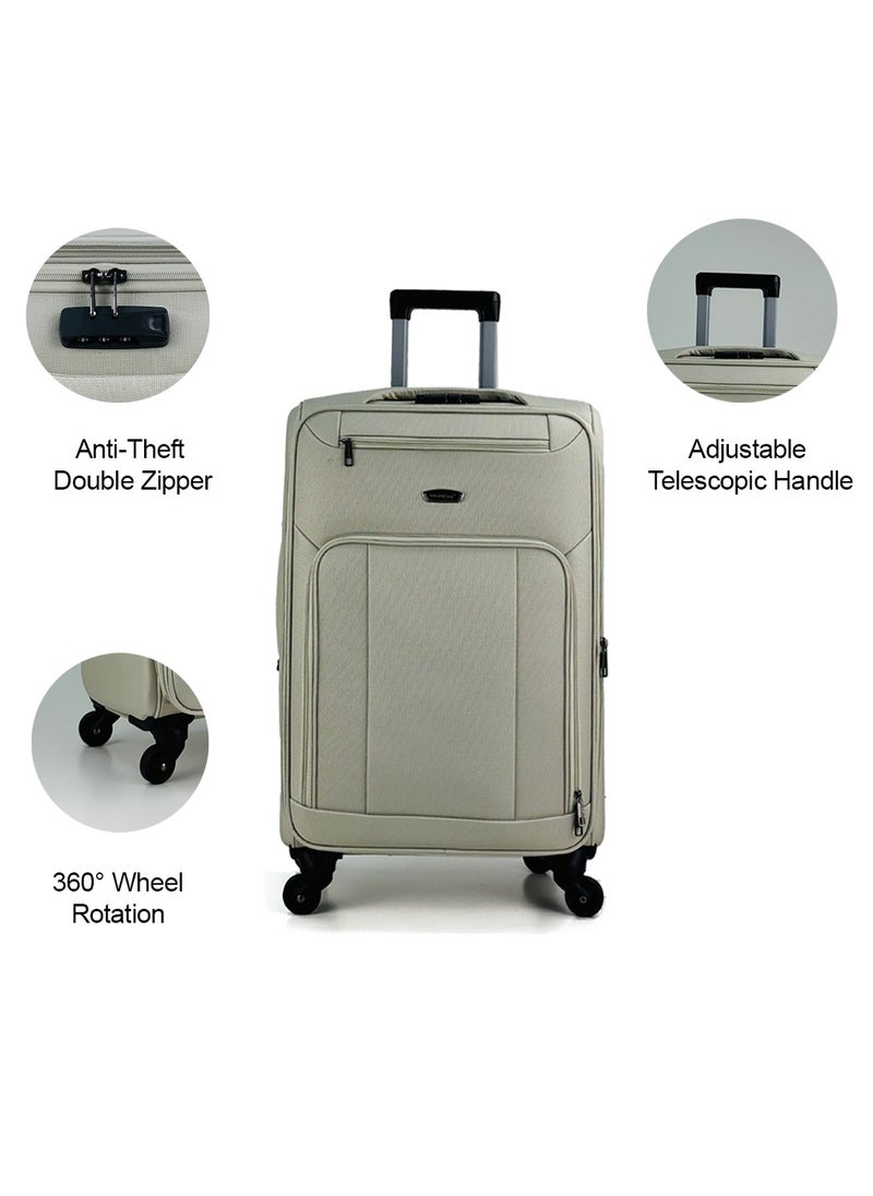 SAW & SEE 4-Piece Softside Expandable Luggage Set – Lightweight Travel Suitcase with Combination Lock, Anti-theft zipper, 360° Spinner Wheels, Durable Water proof Nylon-Cotton Fabric, Adjustable Telescopic Handle – Large, Big, Medium & Carry-On Trolley Suitcase Bags (20''/24''/28''/32") – WHITE  - Image 3