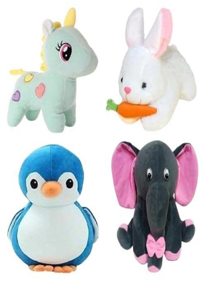 Future Shop Pack of 4 Elegant Soft Animals Stuffed Plush Fur Soft Toys Combo Set for Kids/Childrens/Boys/Girls Playing Birthday Gift Unicorn,Rabbit,Penguine,Elephant - Image 1