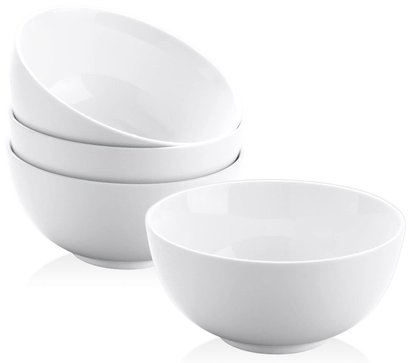 Yedio 22 oz White Porcelain Bowls Set of 4 â€“ Cereal, Soup, Rice, Oatmeal & Salad Bowls â€“ Microwave & Dishwasher Safe, Stackable for Kitchen Use - Image 1
