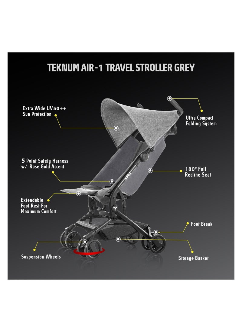 TEKNUM Teknum AIR-1 Travel Stroller w/ Carry Backpack-Grey  - Image 3