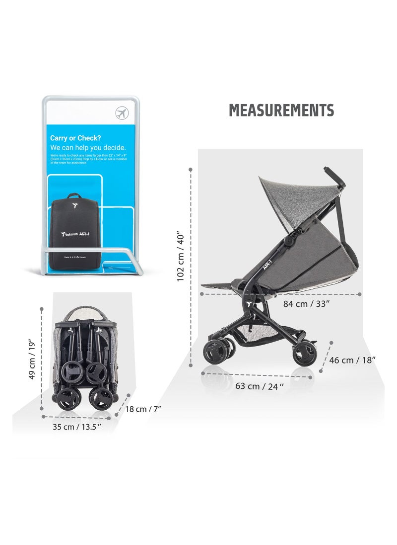 Teknum AIR-1 Travel Stroller w/ Carry Backpack-Grey
