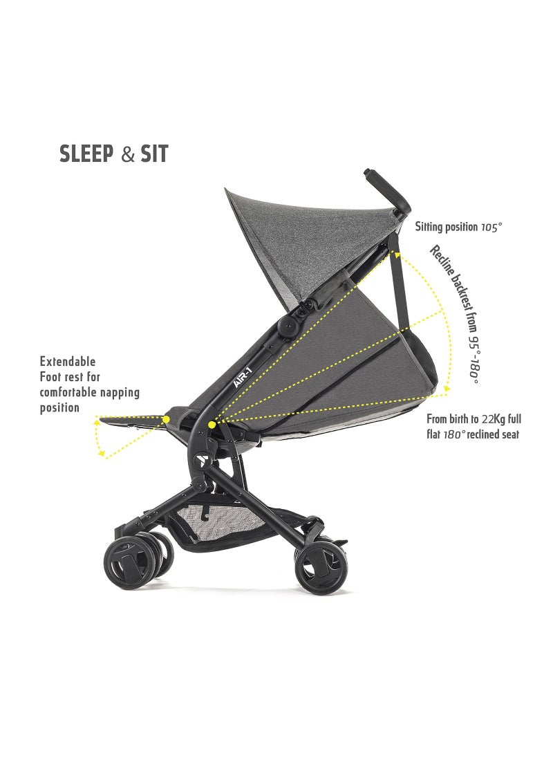 Teknum AIR-1 Travel Stroller w/ Carry Backpack-Grey