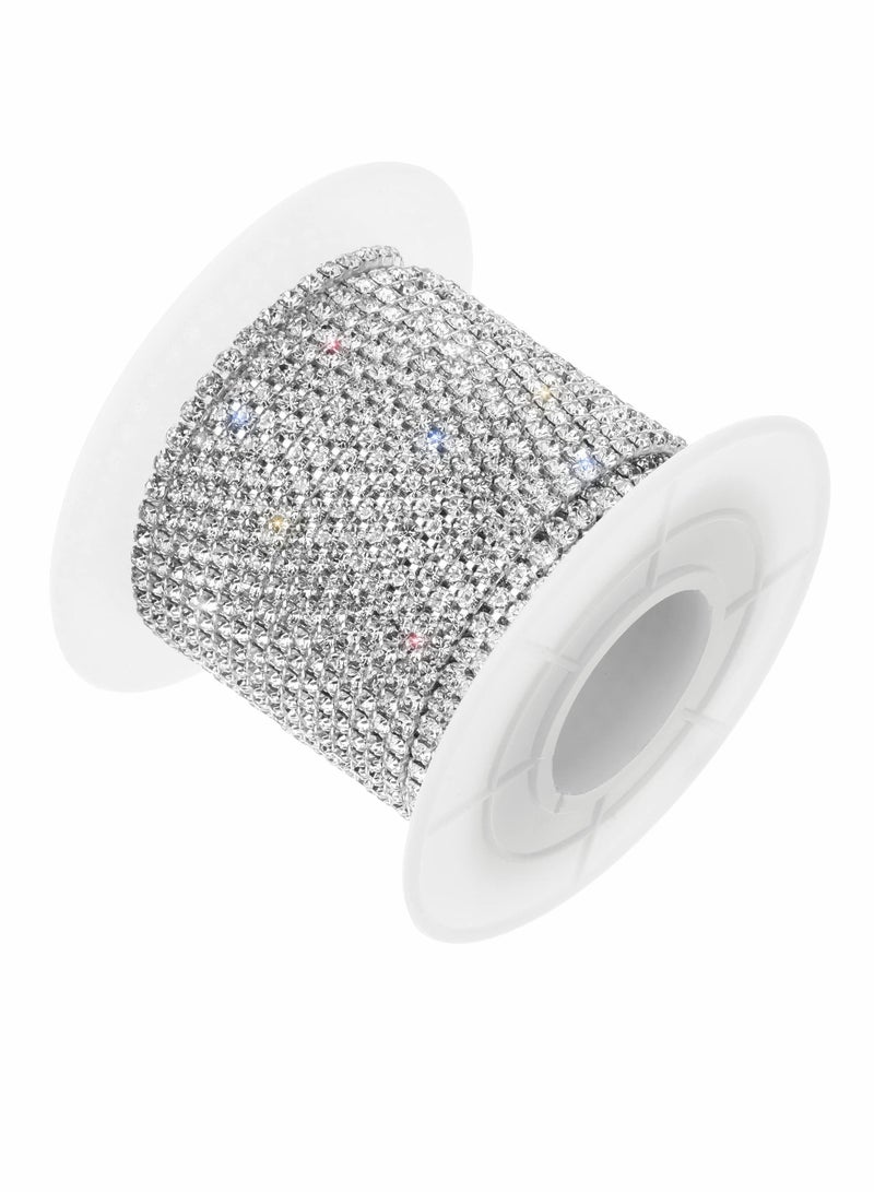 Excefore سلسلة أحجار الراين الكريستالية، لفة واحدة 11 ياردة، أحجار الراين 2 مم، أحجار الراين الفضية للمجوهرات، سلسلة أحجار الراين للحرف اليدوية، لفة أحجار الراين للحرف اليدوية، زخرفة سلسلة أحجار الراين الكريستالية. - Image 1