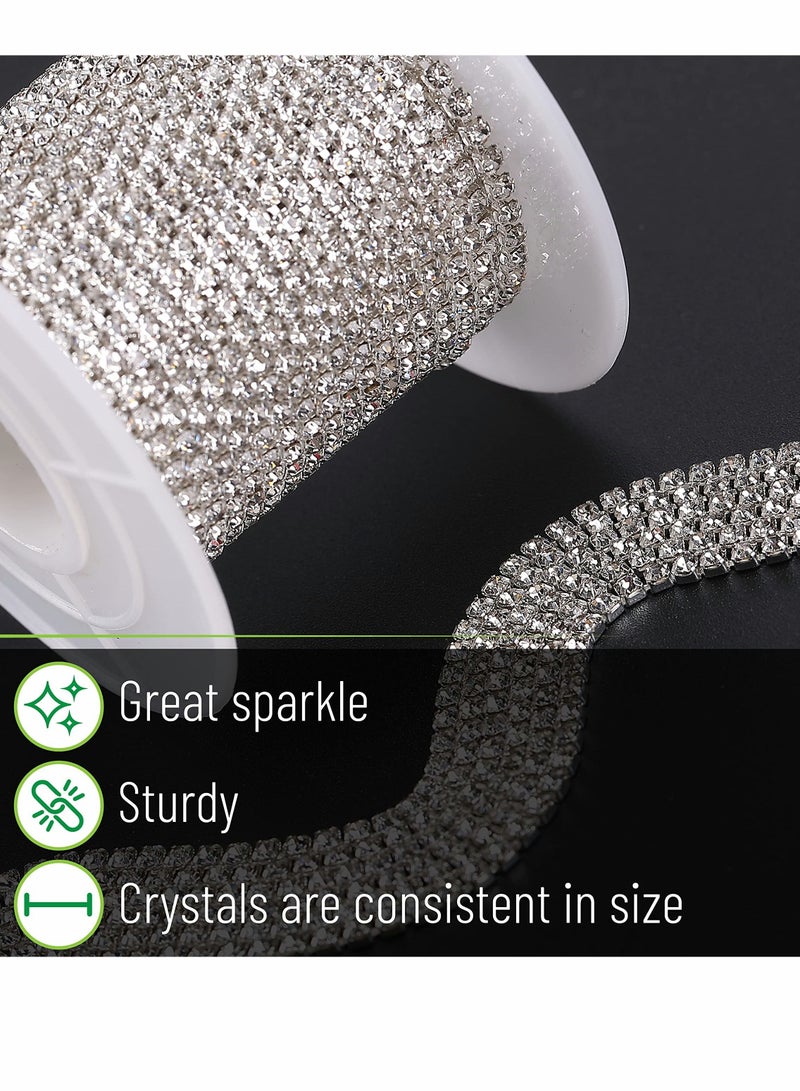 Excefore سلسلة أحجار الراين الكريستالية، لفة واحدة 11 ياردة، أحجار الراين 2 مم، أحجار الراين الفضية للمجوهرات، سلسلة أحجار الراين للحرف اليدوية، لفة أحجار الراين للحرف اليدوية، زخرفة سلسلة أحجار الراين الكريستالية. - Image 3