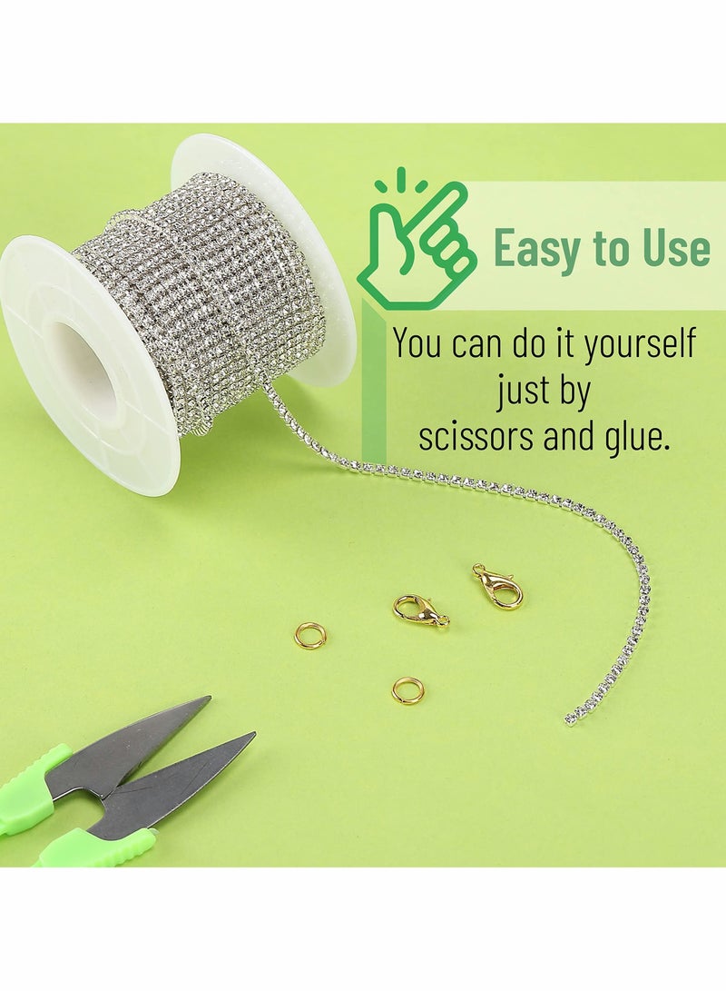 Excefore سلسلة أحجار الراين الكريستالية، لفة واحدة 11 ياردة، أحجار الراين 2 مم، أحجار الراين الفضية للمجوهرات، سلسلة أحجار الراين للحرف اليدوية، لفة أحجار الراين للحرف اليدوية، زخرفة سلسلة أحجار الراين الكريستالية. - Image 4