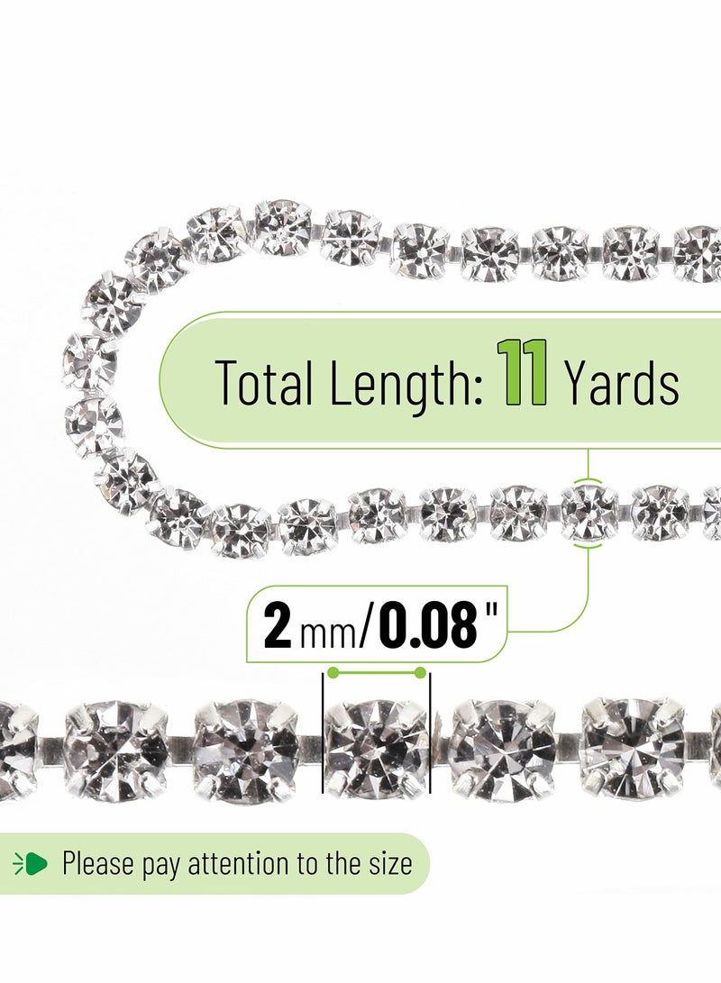 Excefore سلسلة أحجار الراين الكريستالية، لفة واحدة 11 ياردة، أحجار الراين 2 مم، أحجار الراين الفضية للمجوهرات، سلسلة أحجار الراين للحرف اليدوية، لفة أحجار الراين للحرف اليدوية، زخرفة سلسلة أحجار الراين الكريستالية. - Image 2