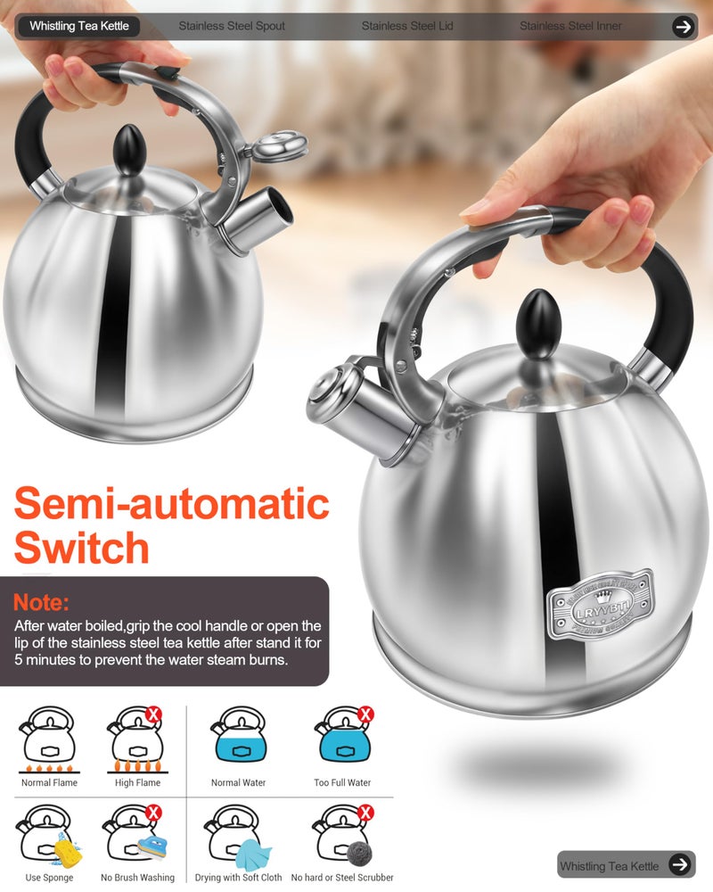 LRYYBTI Whistling Tea Kettle for Stovetop, (2.64 Quart-Mirror） Food Grade Stainless Steel Teapot of 5-layer base - Image 4