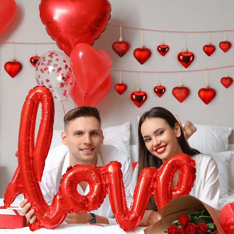 Melisheer 48PCS Heart Shaped Ornaments, Red Heart Shaped Ornaments, Valentines Heart Hanging Ornaments in 2 Sizes, Glossy Heart Baubles for Valentines Wedding Christmas Tree Party Decorations - Image 4