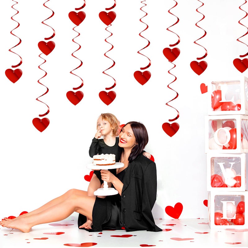 Hugtmr Valentines-Day Red Heart Swirls Party-Decorations - 18Pcs Romantic Special Night Galentines Hanging Streamers Garland  Girl Wedding Anniversary Baby Bridal Shower Birthday Decor Supplies Hugtmr - Image 5
