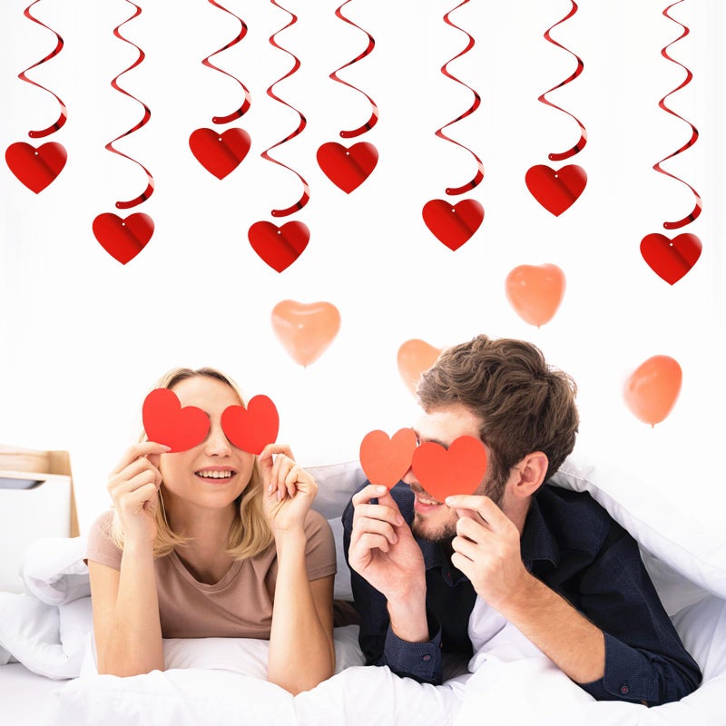 Hugtmr Valentines-Day Red Heart Swirls Party-Decorations - 18Pcs Romantic Special Night Galentines Hanging Streamers Garland  Girl Wedding Anniversary Baby Bridal Shower Birthday Decor Supplies Hugtmr - Image 4