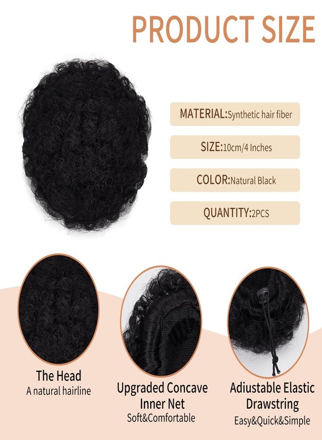 NICENEEDED 2 Pack Afro Puffs, Drawstring Ponytail with Bangs, Short Curly Clip in Wrap Ponytail Curly Bun Hair Extensions Clip On Kinky Updo Hairpieces for Black Women Halloween - Image 2